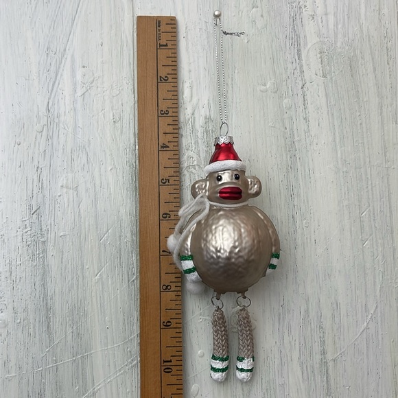 TRIMSETTER BY DILLARDS glass blown Sock Monkey Christmas Ornament 5" NWOT - Picture 3 of 4